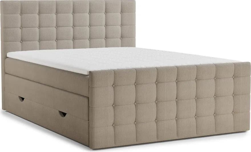 Béžová boxspring postel s úložným prostorem 200x200 cm Tasca – Maison de Rêve