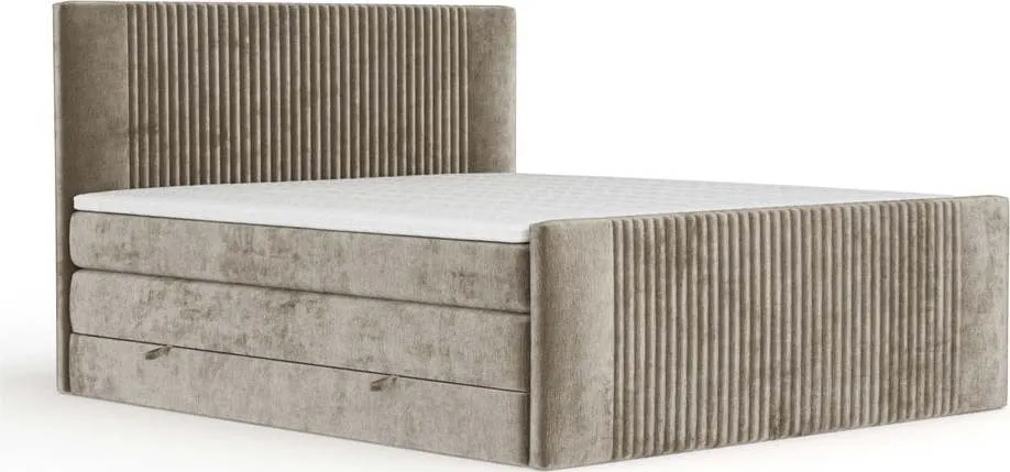 Světle hnědá boxspring postel s úložným prostorem 200x200 cm Bergamo – Maison de Rêve