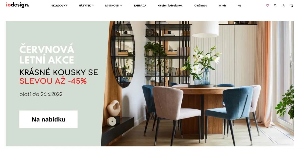 Domovská stránka e-shopu iodesign s nabídkou designového nábytku