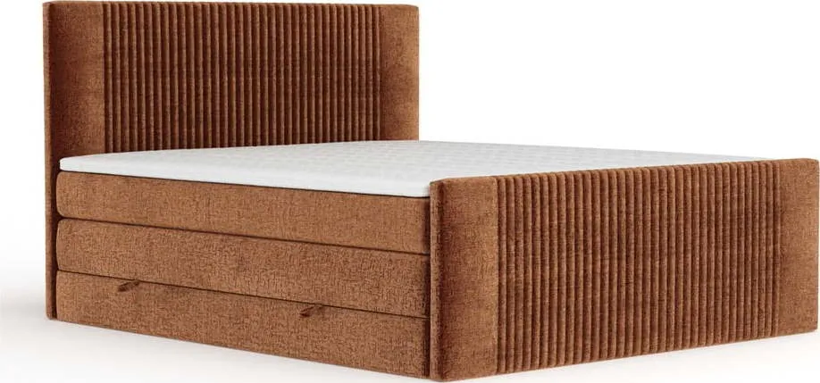 Oranžová boxspring postel s úložným prostorem 200x200 cm Bergamo – Maison de Rêve
